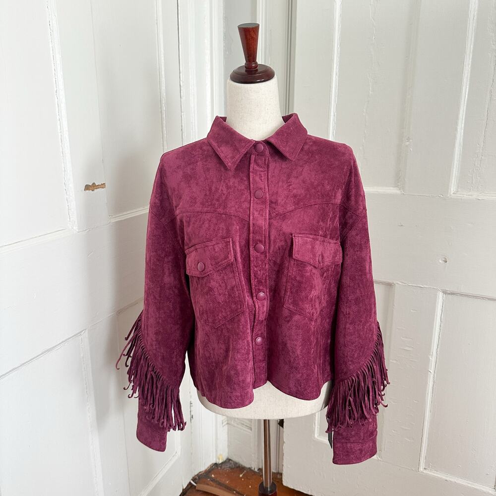 NWT Blank NYC x Free People Twist & Shout Faux Suede Fringe Jacket Size XL